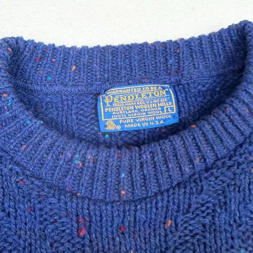 Vtg 70s Pendleton Wool Sweater Mens Large Blue Speckled Crewneck USA Made